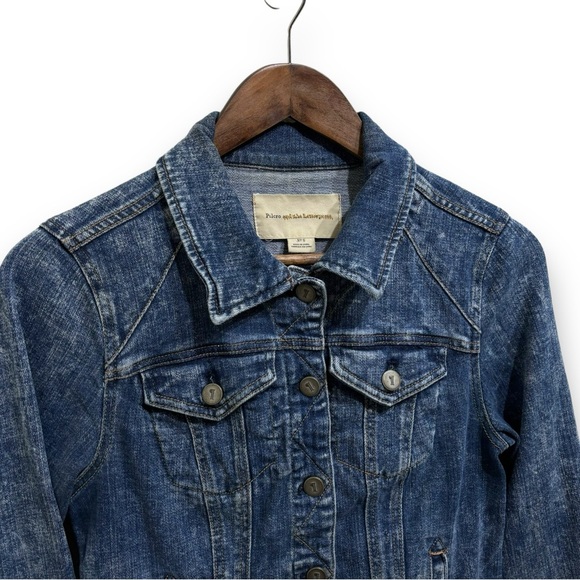 Pilcro and the Letterpress Avie Leather Tab Denim Trucker Jacket Size S 16x20 - Picture 4 of 7